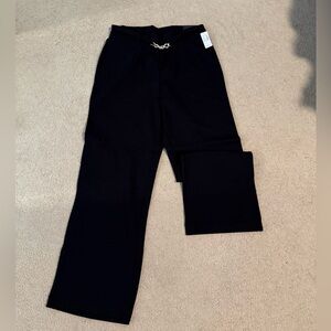 Chic Black Pull-On Ponte Pants with Gold Accent
